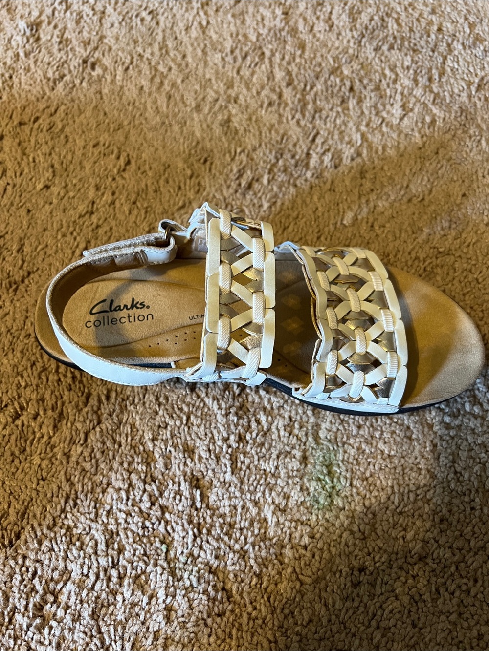 Clarks White Woven Leather Slingback Sandal
